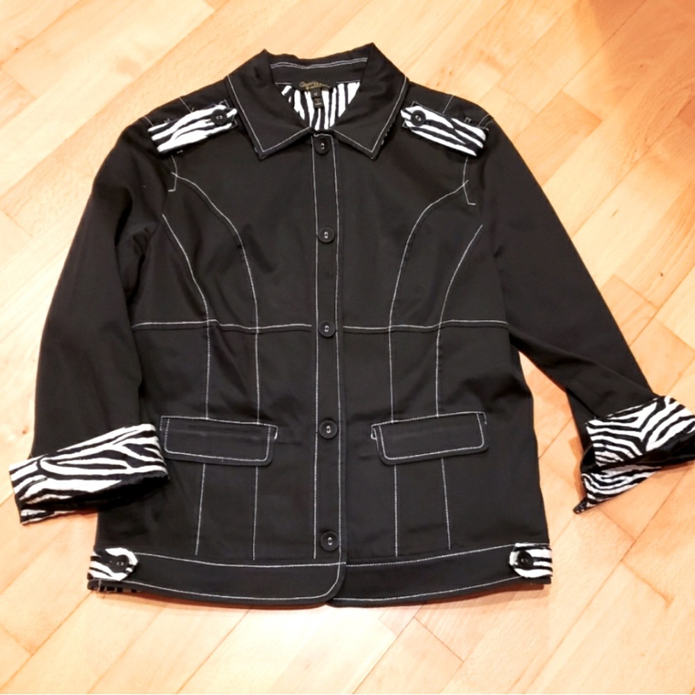 Christine Phillipe Black Zebra Print Designer Jacket Size 12